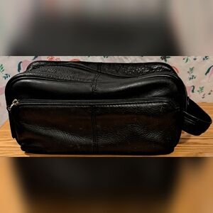 EUC Osgoode Marley Black Pebble Cashmere Leather Toiletry Shave Travel Pouch Bag